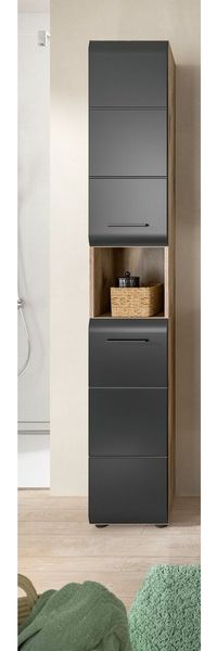 furnling Hochschrank Ivy (1-St) 1 offenes Fach, 2 Türen, 6 Fächer, Höhe 185 cm, Nox Oak/schwarz matt