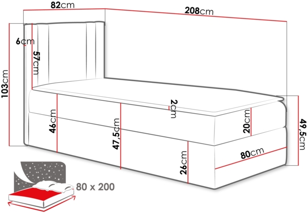 Boxspringbett 'Harlon Mini' links, weiß, 80x200 cm Bild 4