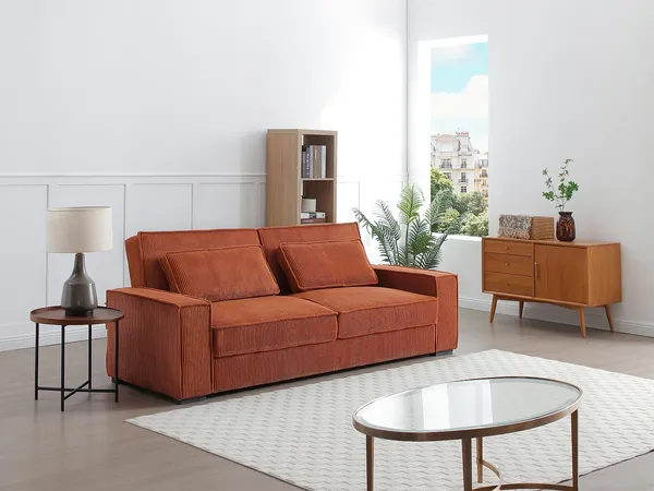 Vente-unique - FINORO Sofa Samt Rot - B 95 cm x H 90 cm x L 230 cm