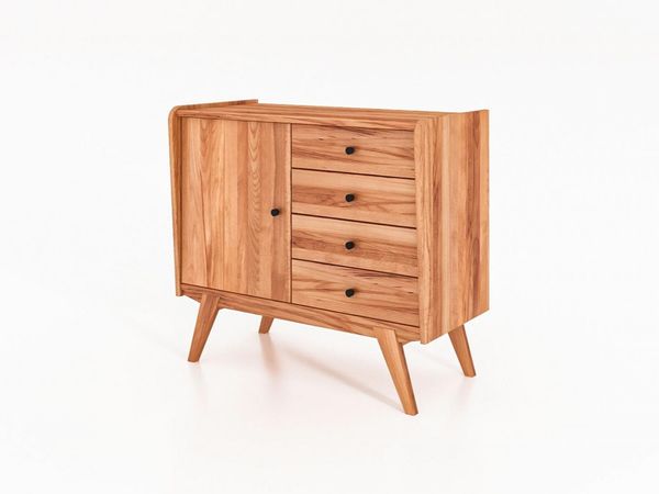 Kommode Jetro Kernbuche massiv 100x90x50 cm mit 4 Schubladen und 1 Tür