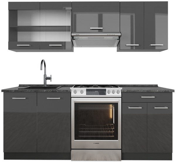 Küchenzeile R-Line Anthrazit Hochglanz/Anthrazit 200 cm , AP Anthrazit Vicco