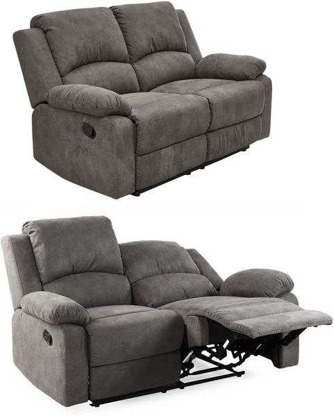 2-Sitzer-Relaxsofa Couch Liegefunktion Federkern Polster Stoff Vintage Anthrazit