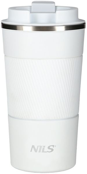 NILS NCC09 Reisebecher Weiß Thermobecher mit Gummigriff Kaffee Tee Wasser