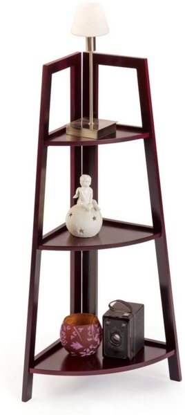 HAC24 Eckregal Standregal Holzregal mit 3 Böden, Mahagoni Optik