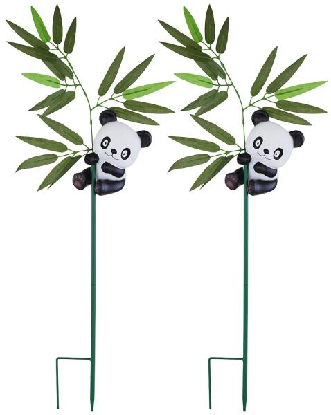 2er Set LED Solar Steckleuchte, Pandabär, Blätter, H 70 cm
