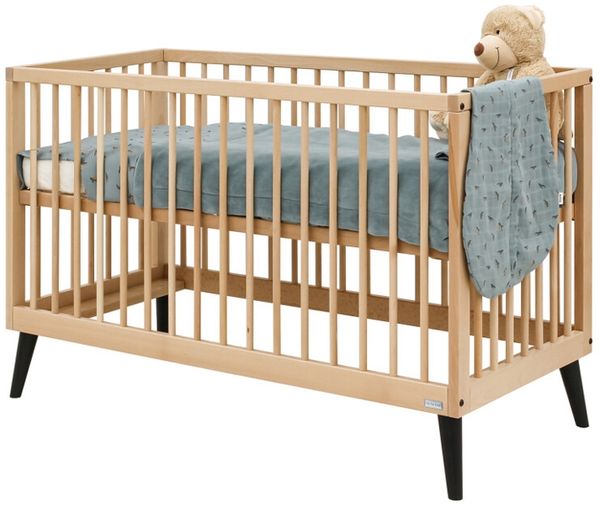 Bopita Fay Bett 60x120 cm – Natur/Mattschwarz Na - Material: massiv Buchenholz