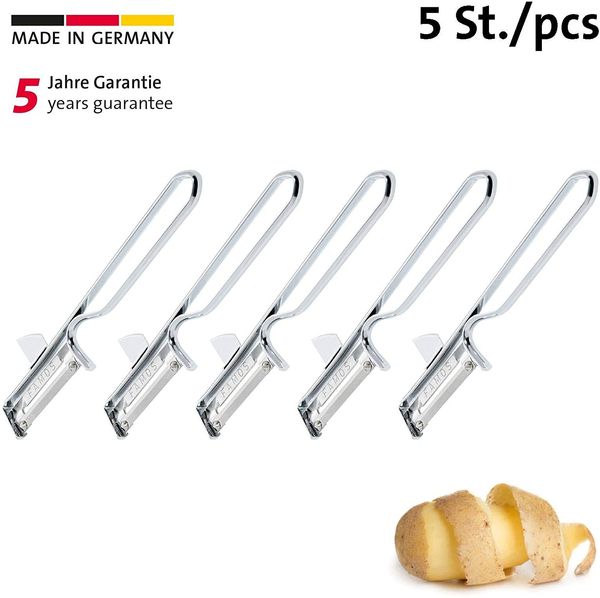 Westmark Universal-Sparschäler/Pendelschäler mit geschärftem Ausstecher, Profi-Großpackung, 5 Stück, 15,5 x 3,5 cm, Edelstahlklinge, Famos, Metall/Verchromt, 106122E3
