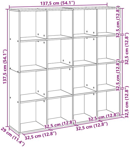 vidaXL Bücherregal Betongrau 137,5x29x137,5 cm Holzwerkstoff 3310292 Bild 10