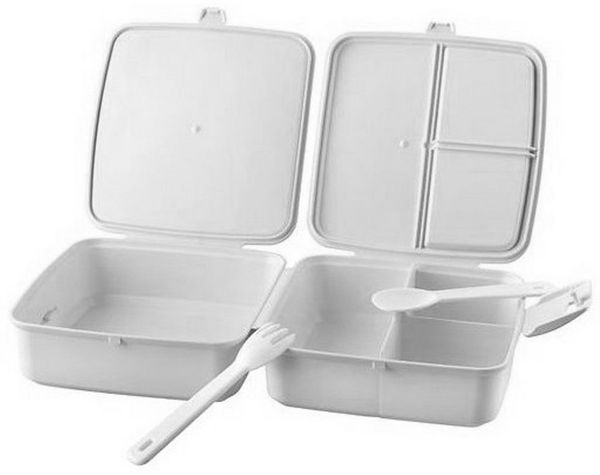 HAC24 Lunchbox Brot- und Lunchbox mit 4 Fächern Vesperdose Brotdose Vorratsbox, Kunststoff, 1400ml, Inkl. Gabel & Löffel