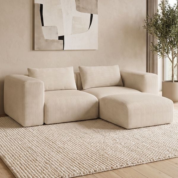 skølm 'Hårga' Sofa 2-Sitzer mit Hocker & 2 Kissen, Vollschaumcouch mit Federkern und Vakuum-Kompression, kein Aufbau erforderlich, Cord beige