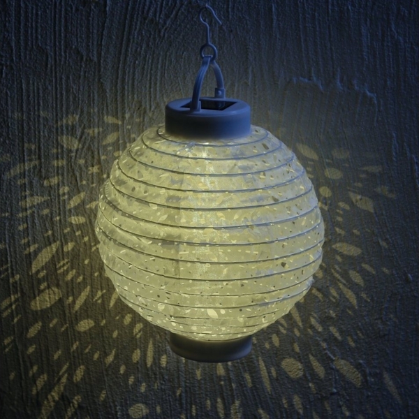 MARELIDA LED Lampion Solar Gartenlampion mit Muster weiß D: 20cm Party Balkon Terrasse, LED Classic, warmweiß (2100K bis 3000K) Bild 2