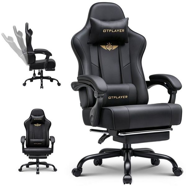 GTPLAYER Gaming-Stuhl Gaming Stuhl Chair Gamer Sessel - Ergonomischer Gamer Stuhl, mit Fußstütze Kopfstütze und Lordosenstütz 180kg