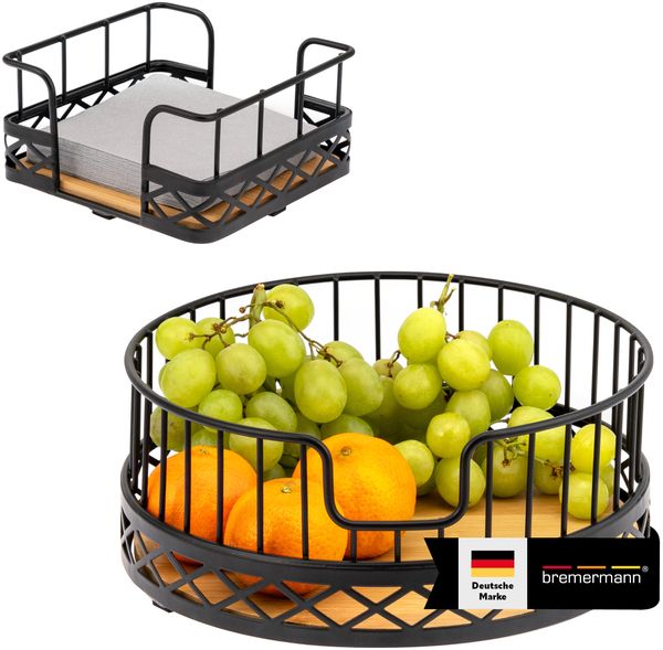 bremermann Obstkorb 2er Set mit Serviettenhalter, Metall, schwarz