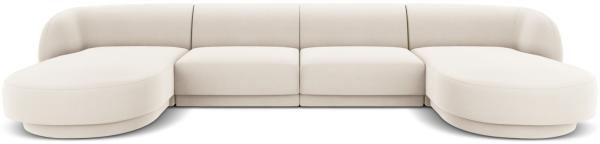 Micadoni 5-Sitzer Samtstoff Panorama Sofa Miley | Bezug Light Beige | Beinfarbe Black Plastic