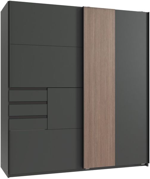 Kleiderschrank Coburg in Grafit mit Multiplex- Optik – Schwebetürenschrank und optionaler Passepartoutrahmen - Schwebetürenschrank