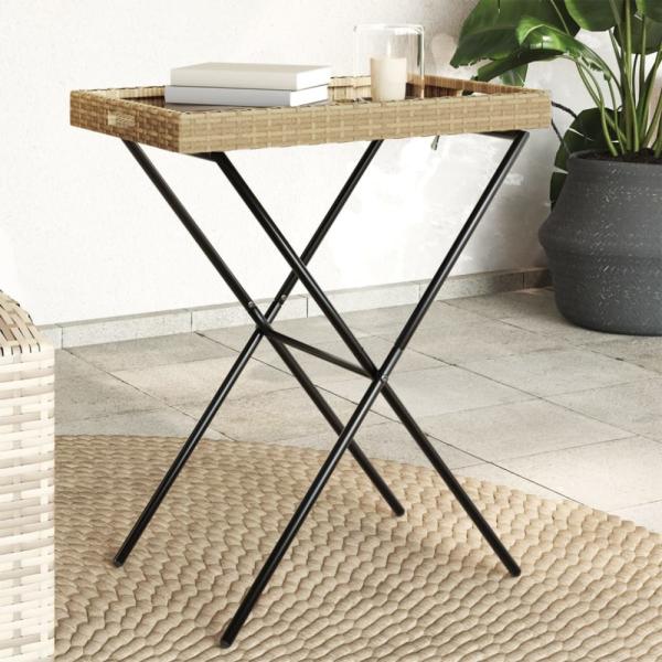 vidaXL Tabletttisch Klappbar Beige 65x40x75 cm Poly Rattan 365130