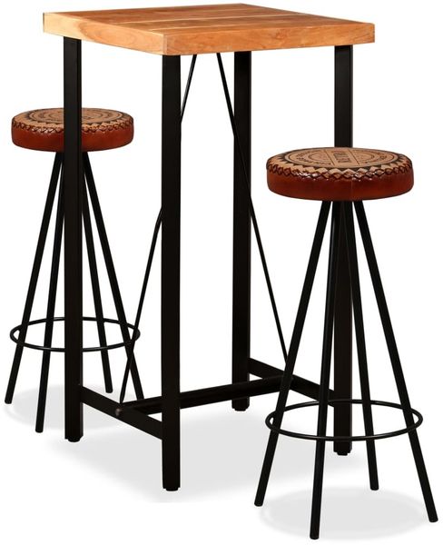 vidaXL Bar-Set 3-tlg. Akazie Massivholz, Echtleder und Canvas 275129