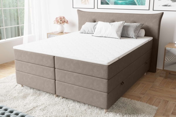 99rooms Zeus Boxspringbett 160x200 cm Velours SORO Beige Bonell-Federung