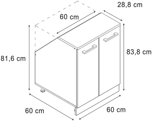 Küchenschrank für Dachschrägen R-Line Schwarz Beton 60 cm mit 2 Türen, Schrankkorpus 60 cm Tiefe Vicco Bild 2