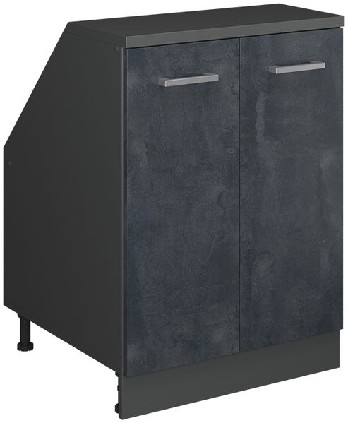 Küchenschrank für Dachschrägen R-Line Schwarz Beton 60 cm mit 2 Türen, Schrankkorpus 60 cm Tiefe Vicco
