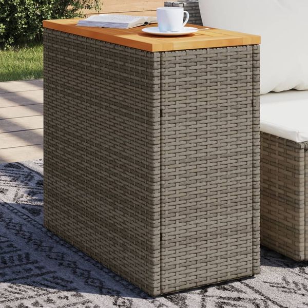 vidaXL Garten-Beistelltisch mit Holzplatte Grau 58x27,5x55 cm Rattan 366134