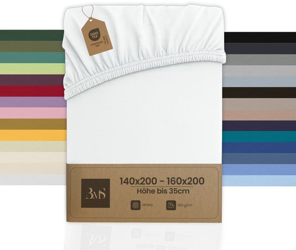 Jersey Spannbettlaken weiß 140x200 - 160x200 cm Höhe bis 35cm