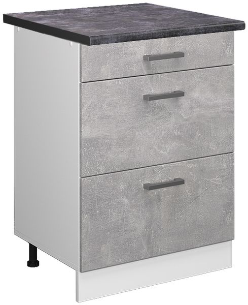Küchenunterschrank R-Line Beton 60 cm mit Schubladen, AP Anthrazit Vicco