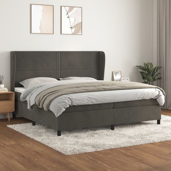 vidaXL Boxspringbett mit Matratze Dunkelgrau 200x200 cm Samt, Härtegrad: H2 [3129172]