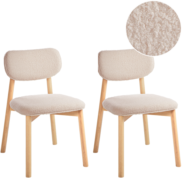Esszimmerstuhl 2er Set MILLS Bouclé Hellbraun Hellbeige