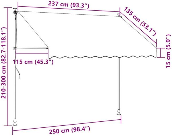 vidaXL Einziehbare Markise Handbetrieben 250 cm Orange/Weiß Gestreift 43233 Bild 7