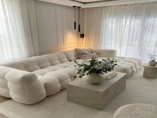 Nobelaa 'Aster' Ecksofa mit Ottomane, Teddy-Bouclé weiß, 70 x 170 x 330 cm, Rechts Bild 6