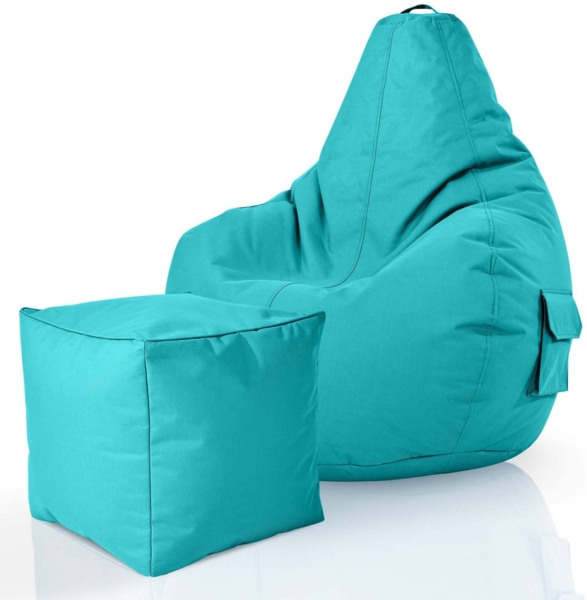 Green Bean® Bean Bag-Sitzsack + Hocker, 2er-Set, waschbar & schmutzabweisend, Polyester / PVC, EPS-Füllung, Türkis