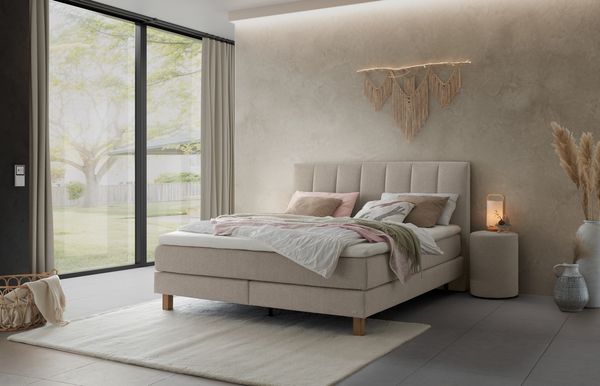 Reina Boxspringbett grau Eiche MassivholzPolyester/Polyamid/Viskose 214cm x 183cm x 115cm