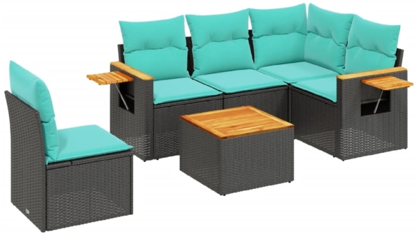 vidaXL 6-tlg. Garten-Sofagarnitur mit Kissen Schwarz Poly Rattan 3226820