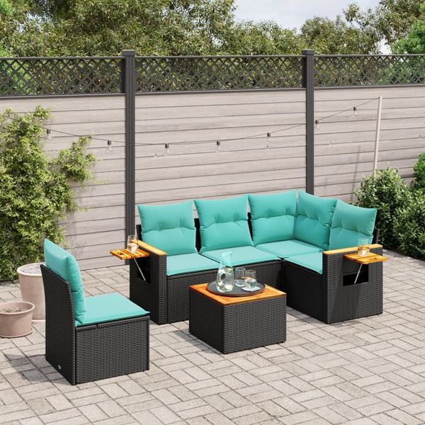 vidaXL 6-tlg. Garten-Sofagarnitur mit Kissen Schwarz Poly Rattan 3226820