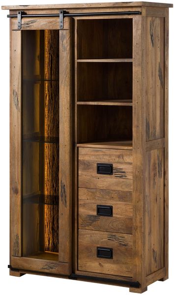 Vitrine Mango / Altholz 100x45x175 natur lackiert RAILWAY LUX #125
