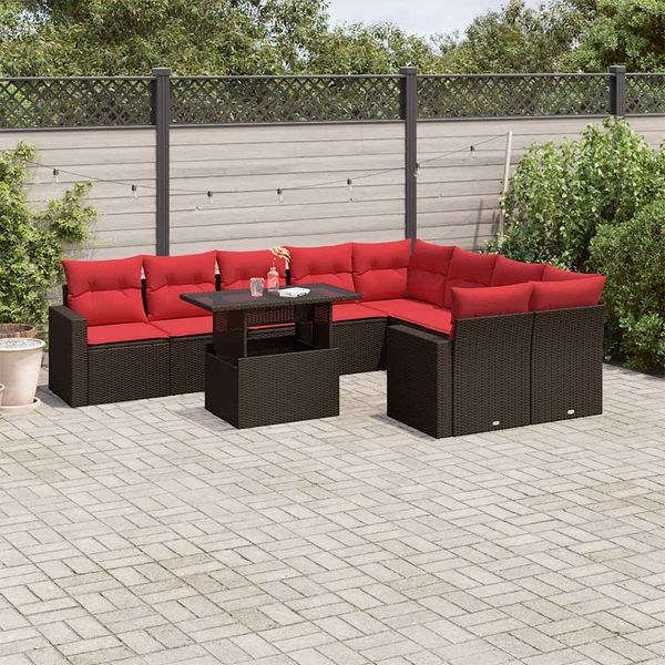 vidaXL 10-teiliges Gartensofa-Set mit Kissen, braun, Polyrattan 3267504