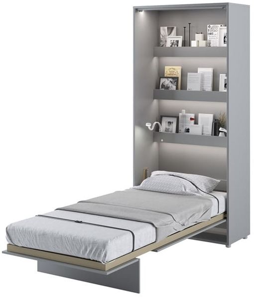 MEBLINI Schrankbett Bed Concept - BC-03 - 90x200cm Vertikal - Grau Matt - Wandbett mit Lattenrost - Klappbett mit Schrank - Wandklappbett - Murphy Bed - Bettschrank