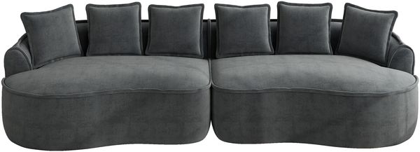 Sofa 4-Sitzer in Grau, Chenille-Bezug, rahmenlos mit tiefer Sitzfläche, verstellbarem Sitzkissen und Kissen,67x320x114 cm Bild 3