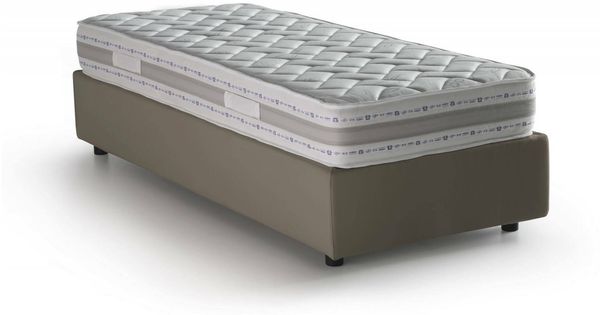 Dmora Einzelbett Ermanna, Bettkasten mit Kunstlederbezug, 100 % Made in Italy, seitliche Öffnung, inklusive Matratze 80 x 190 cm, Taupe