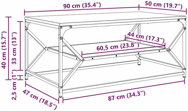 vidaXL Couchtisch Geräucherte Eiche 90 x 50 x 40 cm 868233 Bild 11