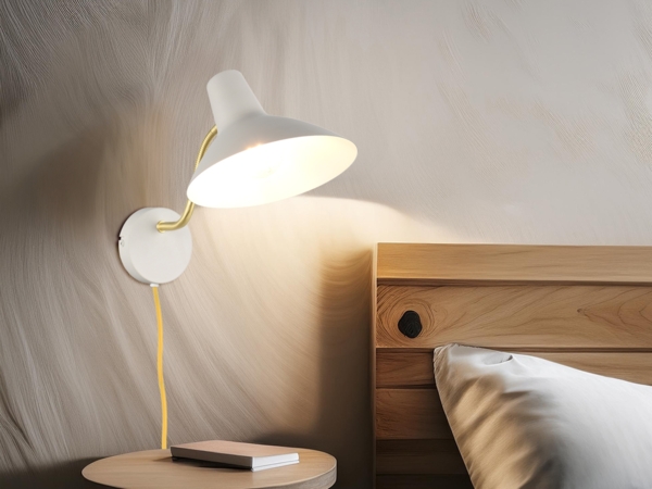 Retro LED Wandleuchte mit Stecker und Schalter Hellgrau, Tiefe 38cm