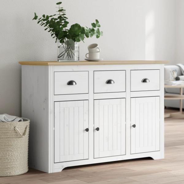 vidaXL Sideboard BODO Weiß und Braun 115x43x79,5 cm Massivholz Kiefer