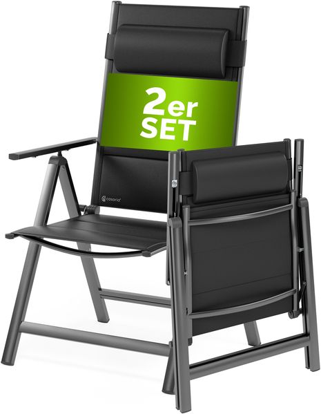 CASARIA® Alu Gartenstühle 2er Set Gepolstert 8-Fach Verstellbar Anthrazit