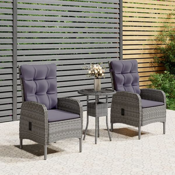vidaXL 3-tlg. Garten-Bistro-Set Poly Rattan Grau 3058542