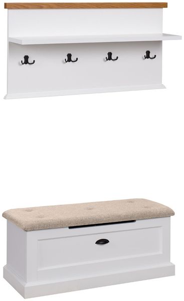Garderoben-Set Galineo Flurgarderobe 2-teilig weiß MDF Eiche Natur Landhaus-Stil