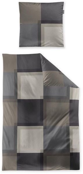 Irisette Mako Satin Bettwäsche Wave 8672-80 Kariert Grau Natur 135x200