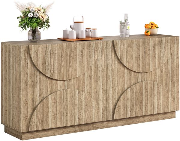 Merax Sideboard Kommode mit Regalen, Sideboard mit Rebounder, natürliche Holzmaserung Bild 10