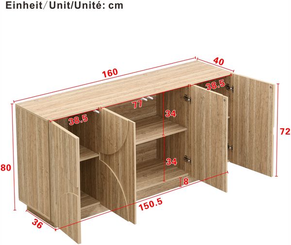 Merax Sideboard Kommode mit Regalen, Sideboard mit Rebounder, natürliche Holzmaserung Bild 4