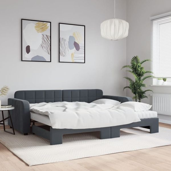 vidaXL Tagesbett Ausziehbar mit Matratzen Dunkelgrau 90x190 cm Samt 3196967